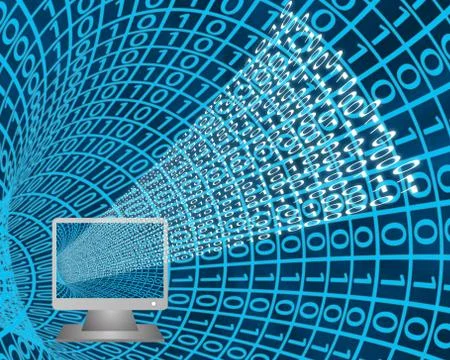 Monitor and binary code 스톡 일러스트