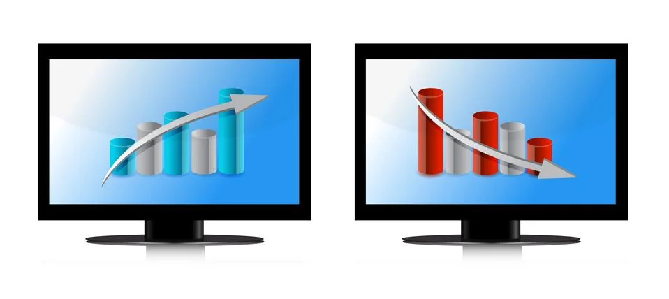 Monitor with up and down graphs illustration design Stock Illustration