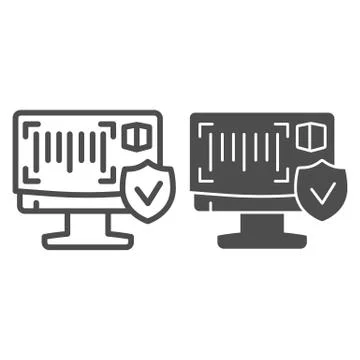 Monitor and product barcode line and solid icon, logistic and delivery service Illustrazione stock