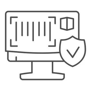 Monitor and product barcode thin line icon, logistic and delivery service symbol Stock Illustration