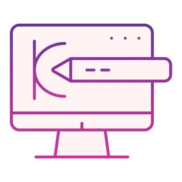 Monitor and stylus flat icon. Touchscreen display and pen violet icons in trendy Illustrazione stock