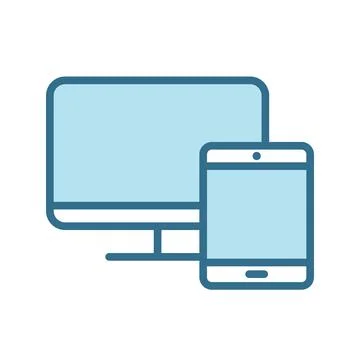 Monitor and tablet lineal blue icon isolated on white. Stock-Illustration