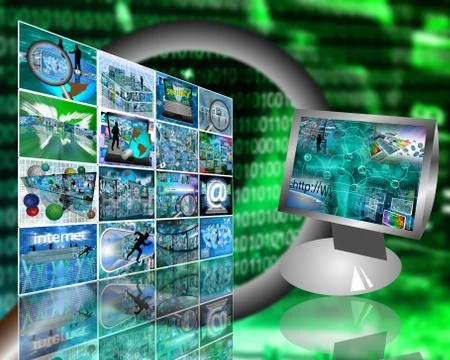 Monitor and the wall Stock Illustration