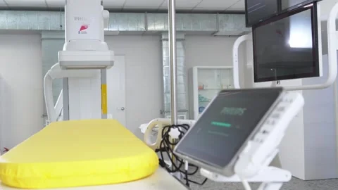 Monitor of Angiograph. A state-of-the-art high-tech medical device. Stock Footage 252664077