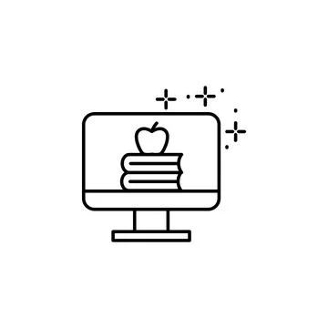 Monitor, apple, books icon. Simple line, outline vector of online educationa 스톡 일러스트