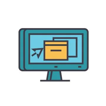 Monitor, application design flat line illustration, concept vector icon isola Ilustração Stock