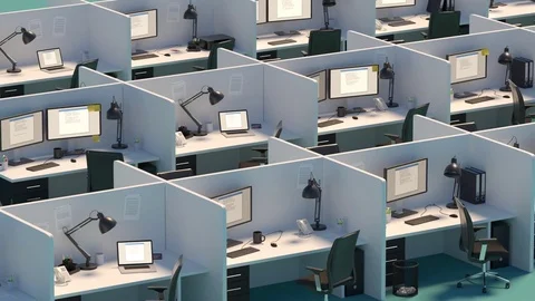 Monitor Arranged On Several Desks Stock Footage 73233224