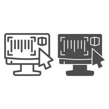 Monitor with barcode reader line and solid icon, logistic and delivery service Stock Illustration