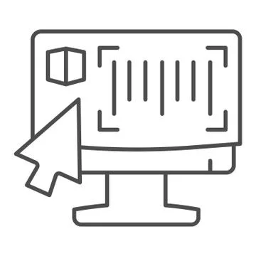 Monitor with barcode reader thin line icon, logistic and delivery service symbol Stock Illustration