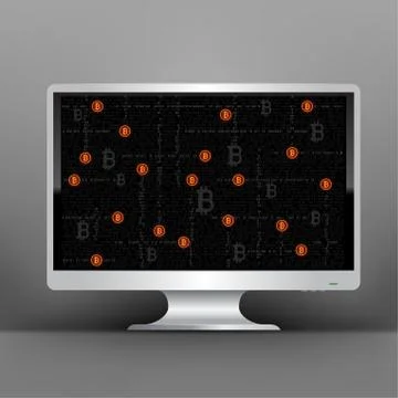 Monitor with bitcoin code mining Illustrazione stock