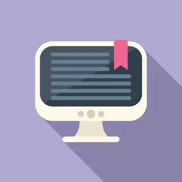 Monitor book reading from bookmark icon flat vector. Digital literature Stock Illustration