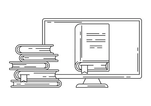 Monitor with books. Digital library concept. Stock Illustration