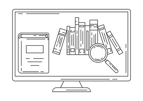 Monitor with books. Digital library concept. Stock Illustration