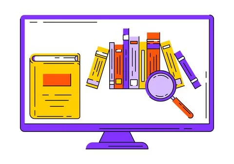 Monitor with books. Digital library concept. イラスト素材