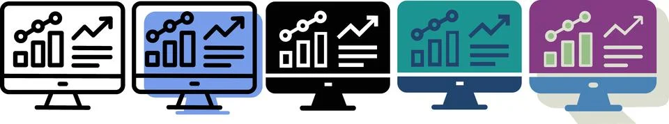Monitor with business analytics icon set Stock Illustration