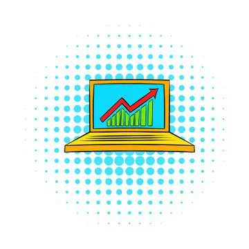 Monitor with business graph icon, comics style Stock Illustration
