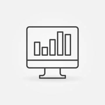 Monitor with business graph outline vector concept icon Stock Illustration