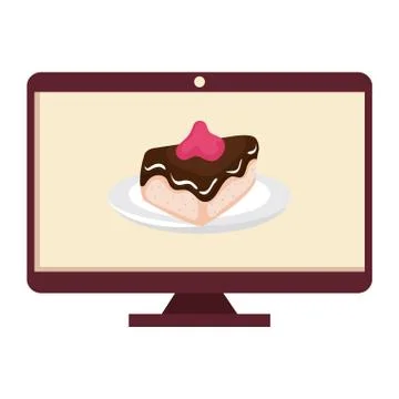 Monitor with cake slice isolated icon Illustrazione stock