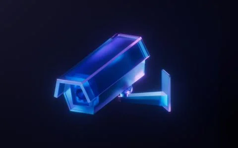 Monitor camera with dark neon light effect, 3d rendering. Stock Illustration