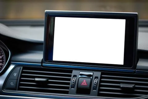 Monitor in car isolated blank screen for navigation maps and GPS rearview cam Stock Photos