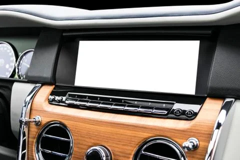 Monitor in car with isolated blank screen use for navigation maps and GPS. Is Stock Photos