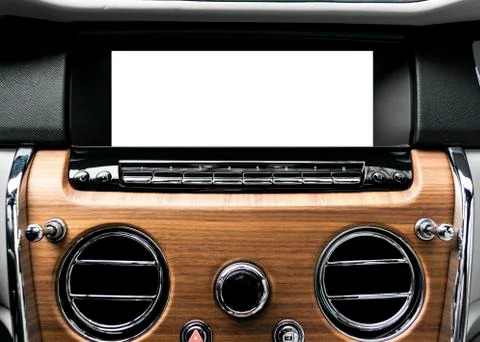 Monitor in car with isolated blank screen use for navigation maps and GPS. Is Stock Photos