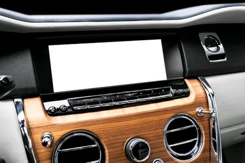 Monitor in car with isolated blank screen use for navigation maps and GPS. Is Stock Photos