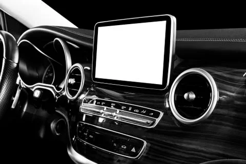 Monitor in car with isolated blank screen use for navigation maps and GPS. Is Stock Photos