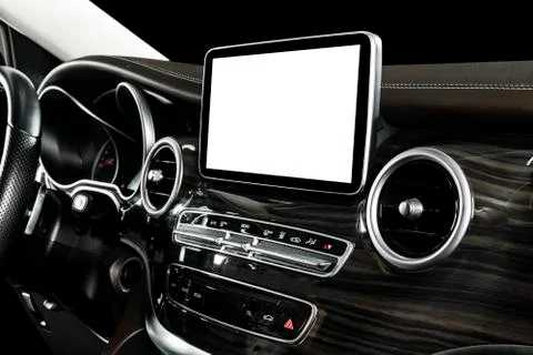 Monitor in car with isolated blank screen use for navigation maps and GPS. Is Stock Photos
