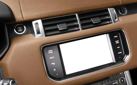 Monitor in car with isolated blank screen use for navigation maps and GPS. Is Stock Photos