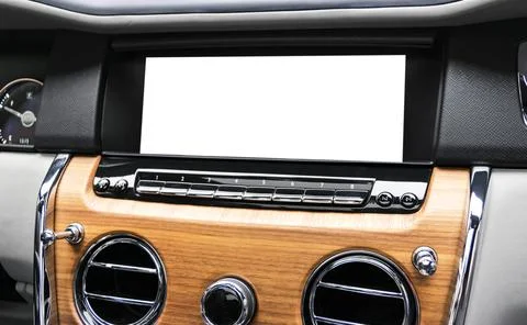 Monitor in car with isolated blank screen use for navigation maps and GPS. .. Stock Photos