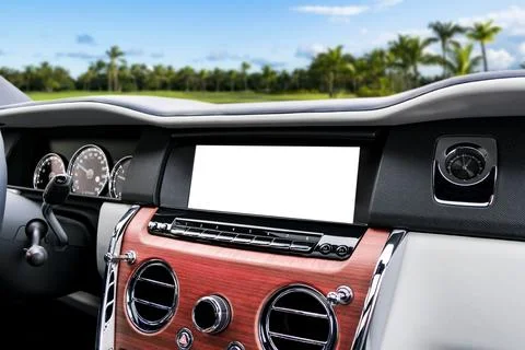Monitor in car with isolated blank screen use for navigation maps and GPS. .. Stock-Fotos