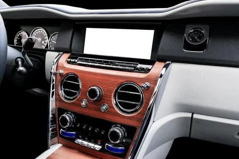 Monitor in car with isolated blank screen use for navigation maps and GPS. .. Stock Photos