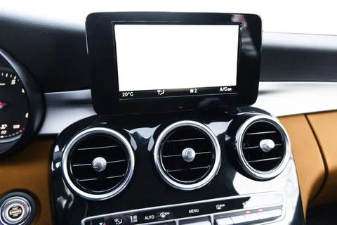 Monitor in car with isolated blank screen use for navigation maps and GPS. .. Stock Photos