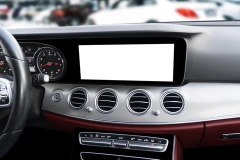 Monitor in car with isolated blank screen use for navigation maps and GPS. .. Stock Photos