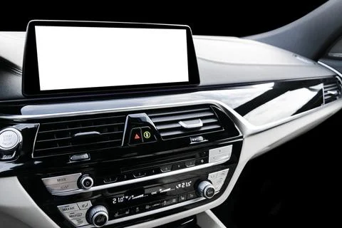 Monitor in car with isolated blank screen use for navigation maps and GPS. .. Stock Photos