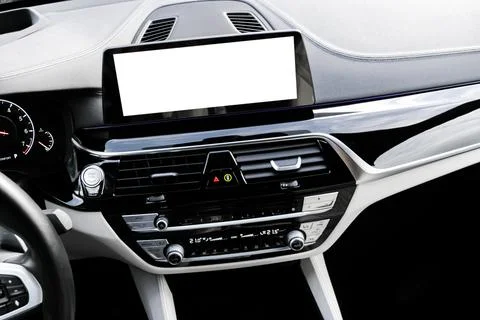 Monitor in car with isolated blank screen use for navigation maps and GPS. .. Stock Photos