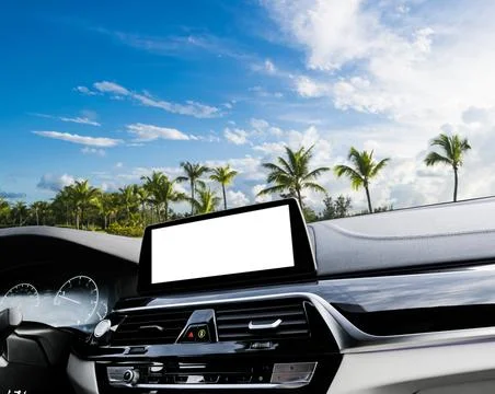Monitor in car with isolated blank screen use for navigation maps and GPS. .. Stock Photos