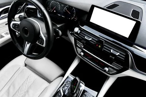 Monitor in car with isolated blank screen use for navigation maps and GPS. .. Stock Photos