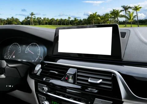 Monitor in car with isolated blank screen use for navigation maps and GPS. .. Foto stock