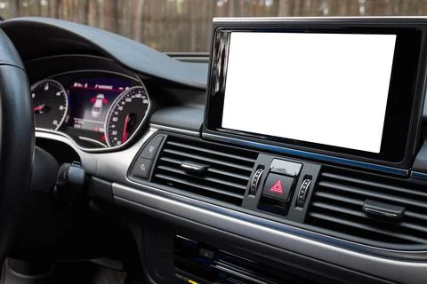 Monitor in car isolated blank screen for navigation maps and GPS rearview camera Stock Photos