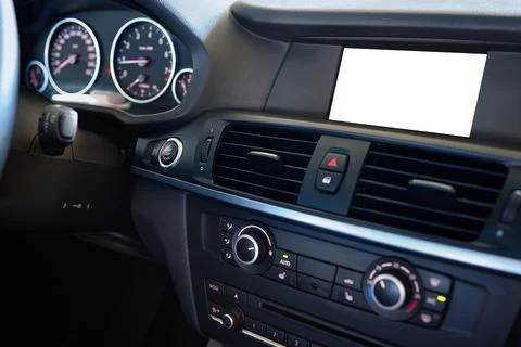 Monitor in car isolated blank screen for navigation maps and GPS rearview camera Stock Photos