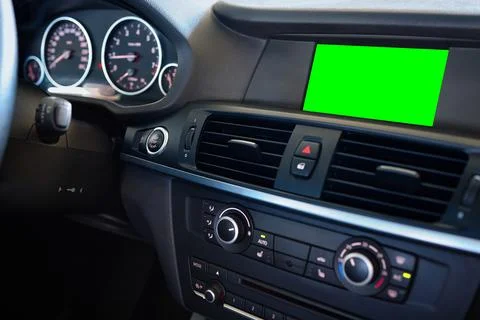 Monitor in car isolated blank screen for navigation maps and GPS rearview cam Stock Photos