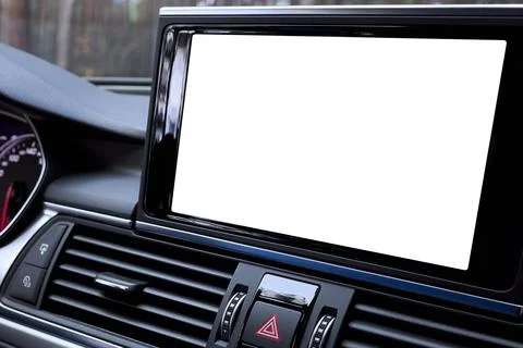 Monitor in car isolated blank screen for navigation maps and GPS rearview cam Foto stock
