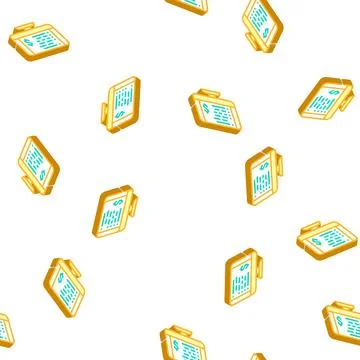 Monitor with check, payment receipt isometric icon seamless pattern Stock Illustration