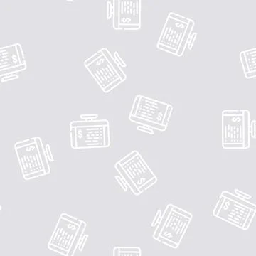 Monitor with check, payment receipt line vector seamless pattern Stock Illustration