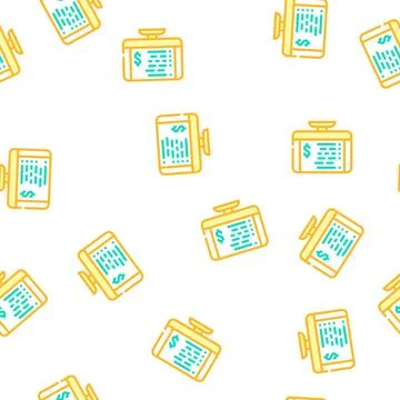 Monitor with check, payment receipt vector seamless pattern Stock Illustration