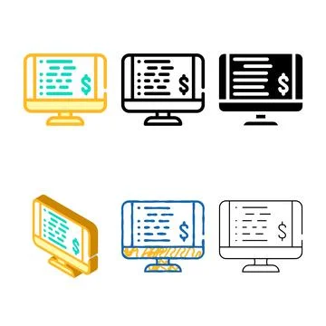 Monitor with check, variety payment receipt color icon vector Stock Illustration