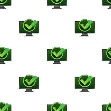 Monitor with checkmark or tick notification in bubble pattern. Approved choice 库存插图
