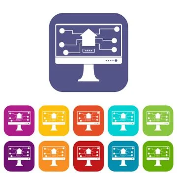 Monitor chip icons set flat 스톡 일러스트